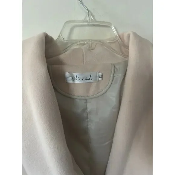 CHICWISH Women's Turn Down Shawl Collar Belted Coat Parka Cream Ivory Sz XL - Picture 2 of 9